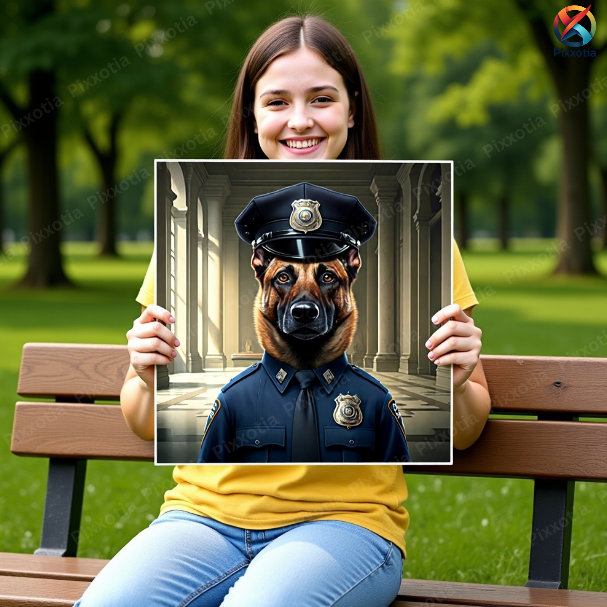 Custom Digital Pet Portrait – Police Uniform with Cap & Silver Badge