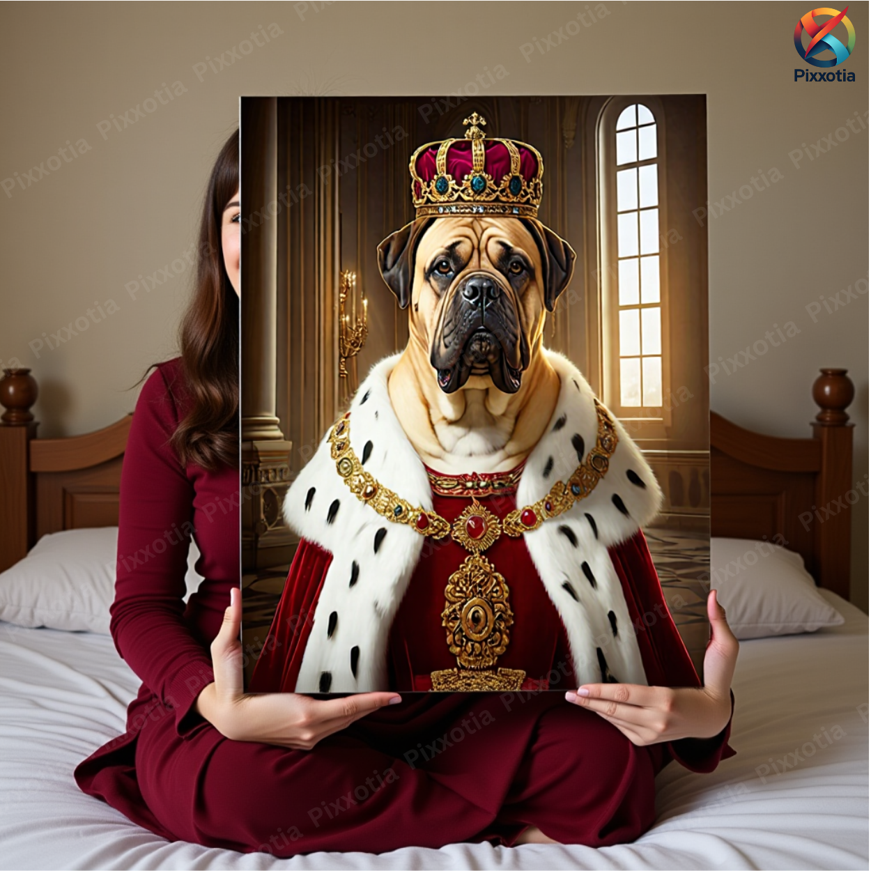 Royal Pet Portrait – King Outfit with Crown – Custom Digital Pet Art
