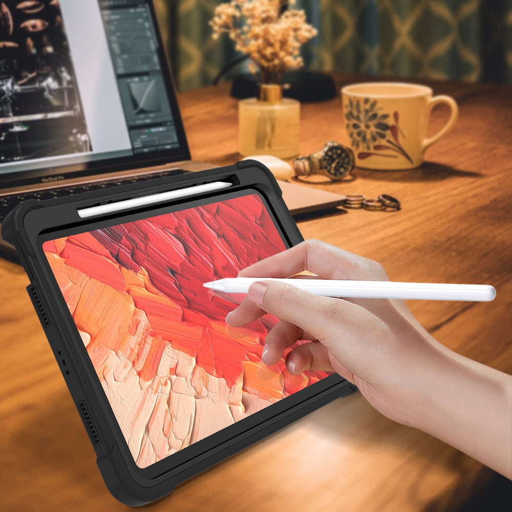 iPad Pro 11 2024 Case Shockproof Silicone Hybrid PC with Stand - Black