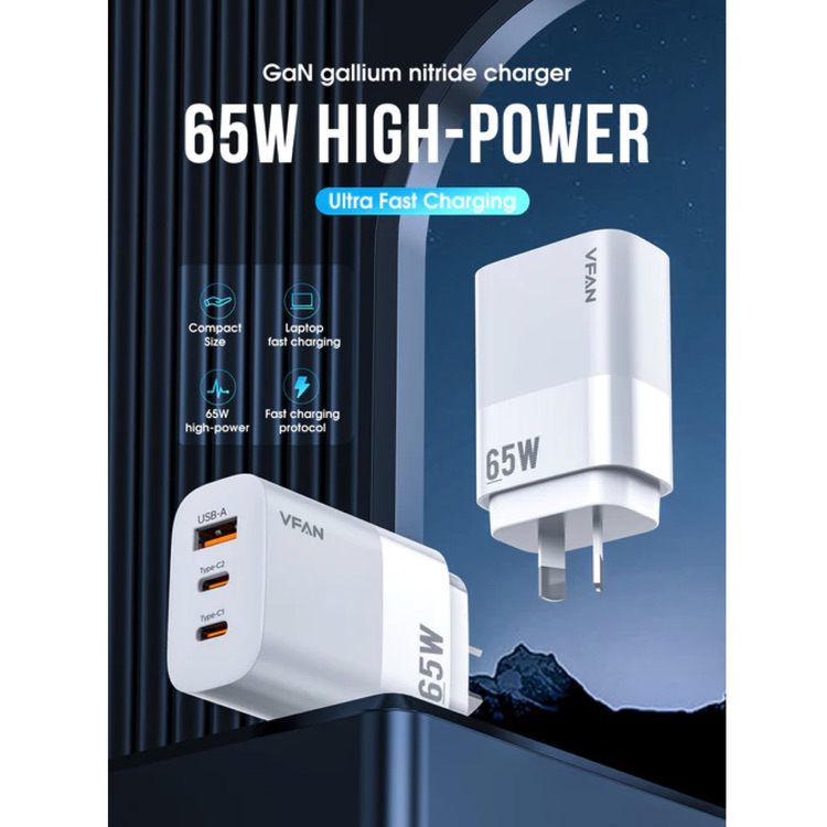 USB Wall Charger Fast Charge 65W PD for MacBook, Surface, Mobile Phones