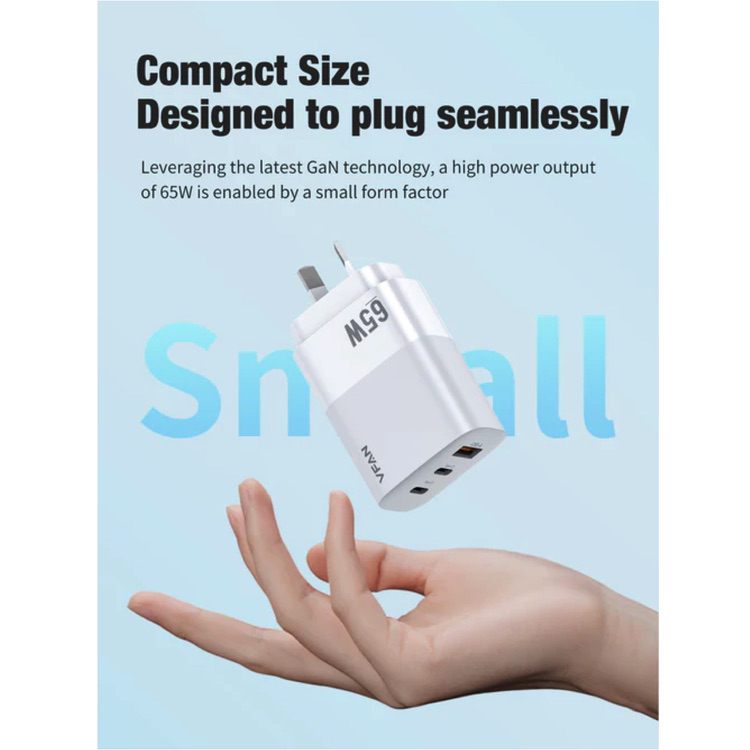 USB Wall Charger Fast Charge 65W PD for MacBook, Surface, Mobile Phones