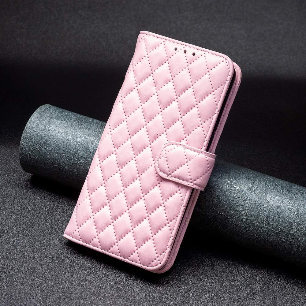 OnePlus 12 Case Diamond Lattice Wallet Flip PU Leather Pink