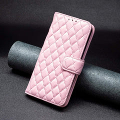 OnePlus 12 Case Diamond Lattice Wallet Flip PU Leather Pink