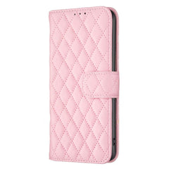 OnePlus 12 Case Diamond Lattice Wallet Flip PU Leather Pink