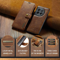 OnePlus 12 Case DG.MING Crazy Horse Texture Detachable Magnetic PU Leather (Brown)
