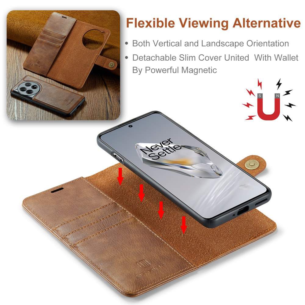 OnePlus 12 Case DG.MING Crazy Horse Texture Detachable Magnetic PU Leather (Brown)