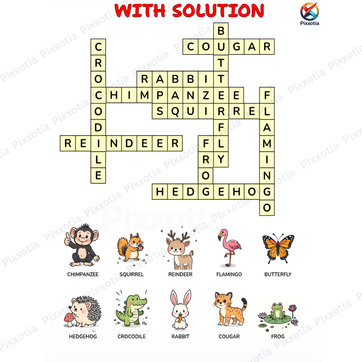 Animal Crossword Puzzle PDF | Fun Learning Activity | Printable with Solutions