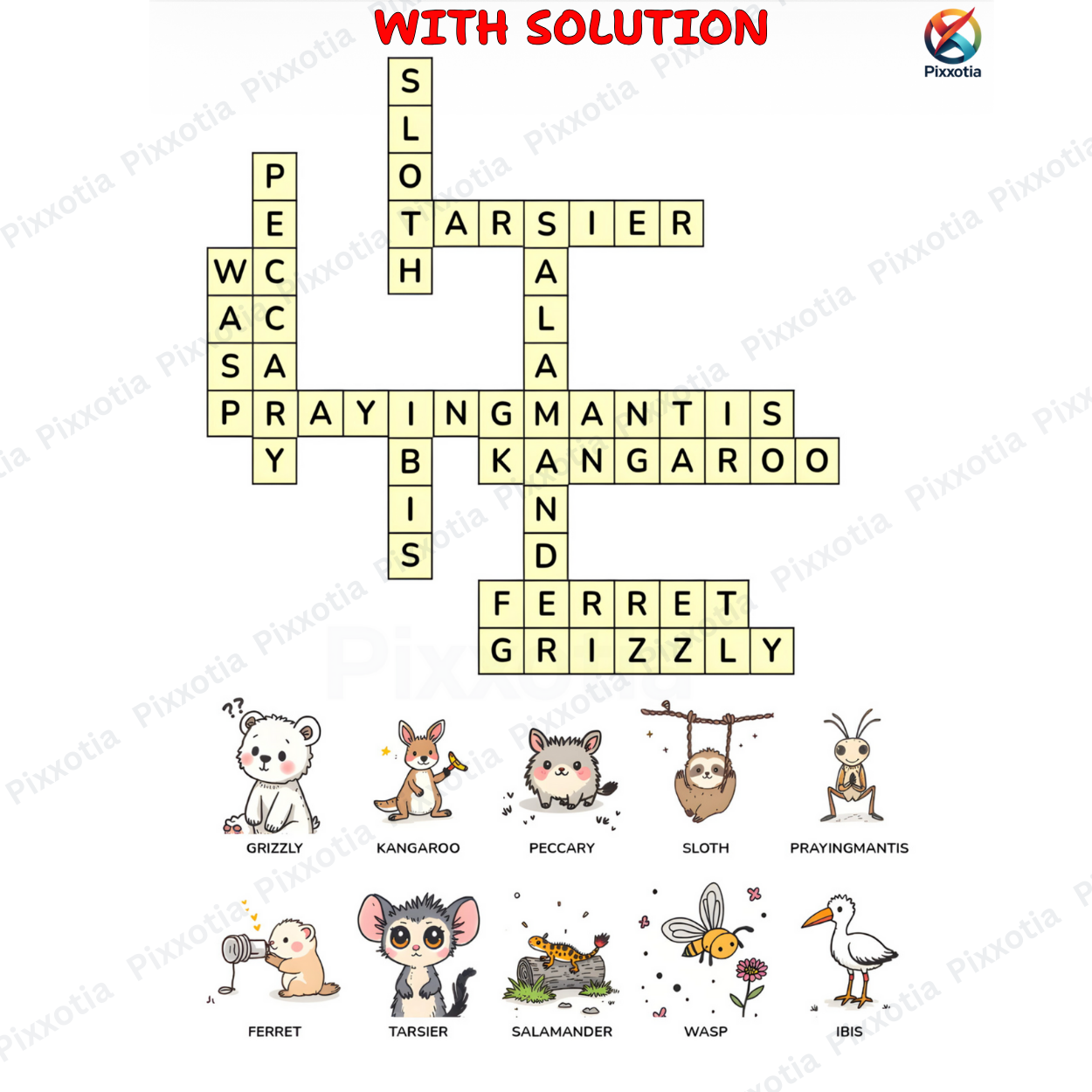 Animal Crossword Puzzle PDF | Fun Learning Activity | Printable with Solutions