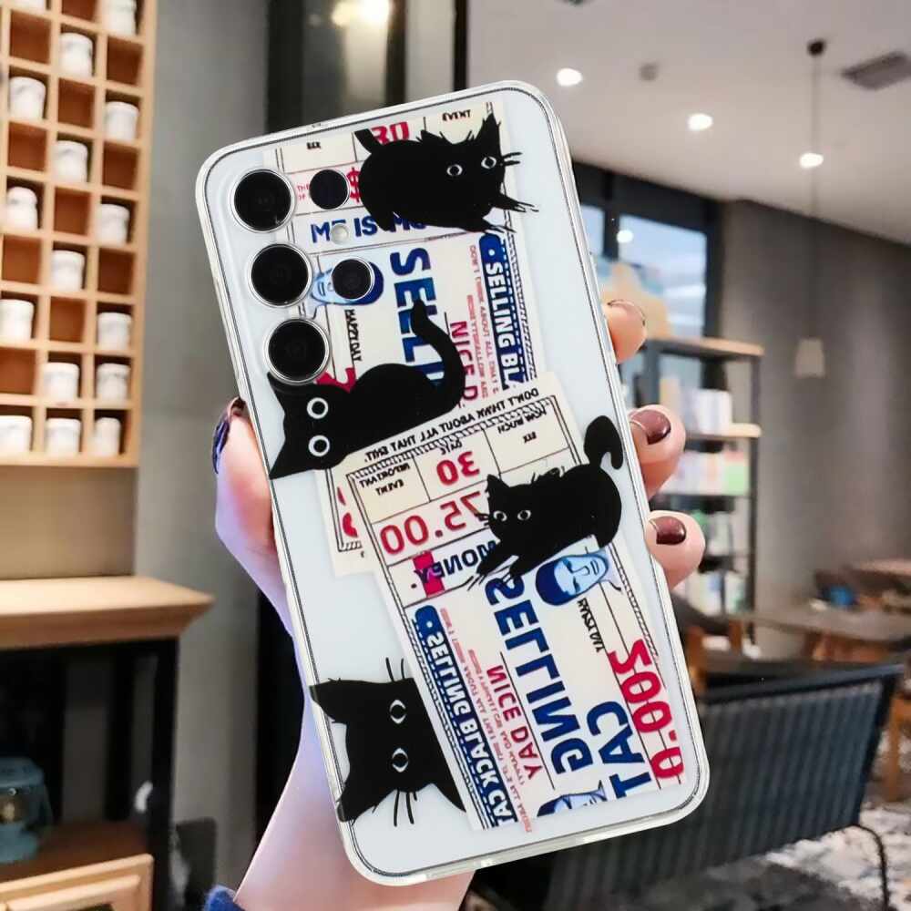 Samsung Galaxy S24 Ultra Case Cat Pattern TPU - Black