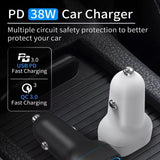 Car Charger 38W PD20W + QC3.0 USB With Type C Cable - White