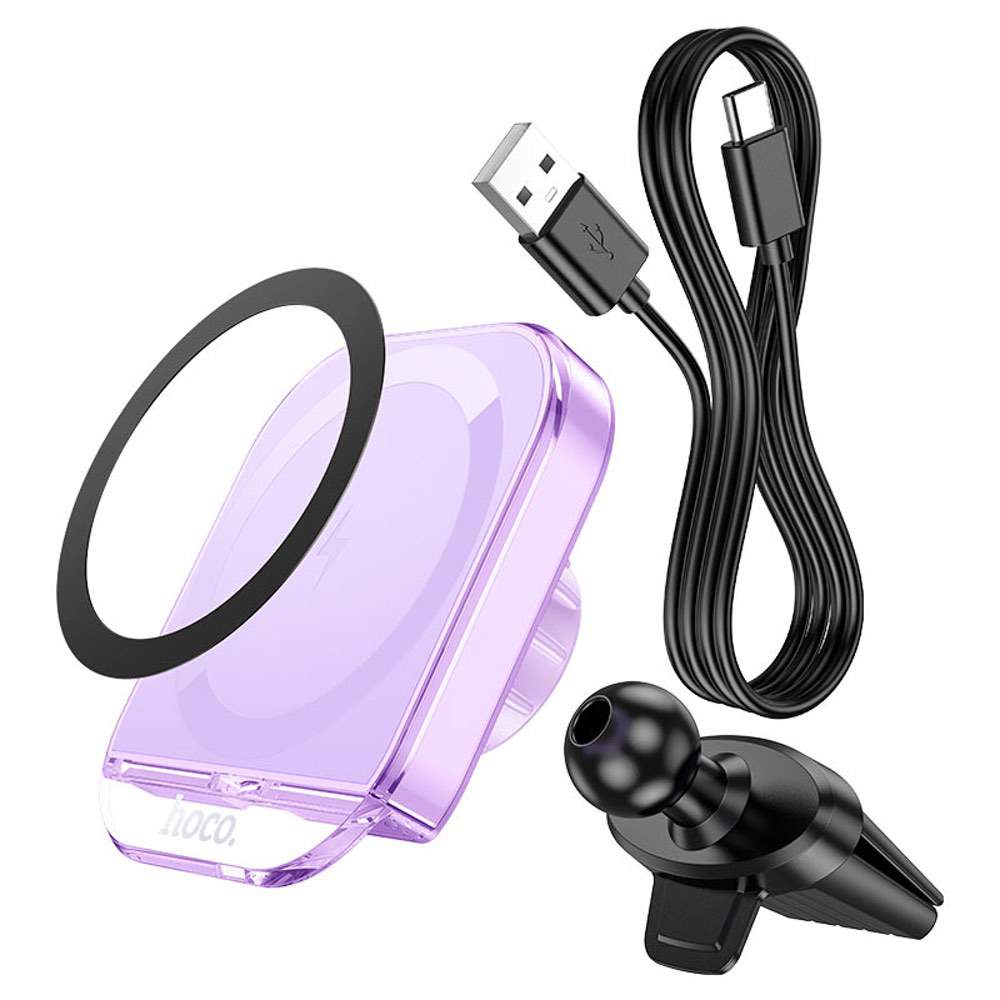 Car Wireless Charger 15W MagSafe | HOCO HW17 Crystal Air Vent Phone Mount