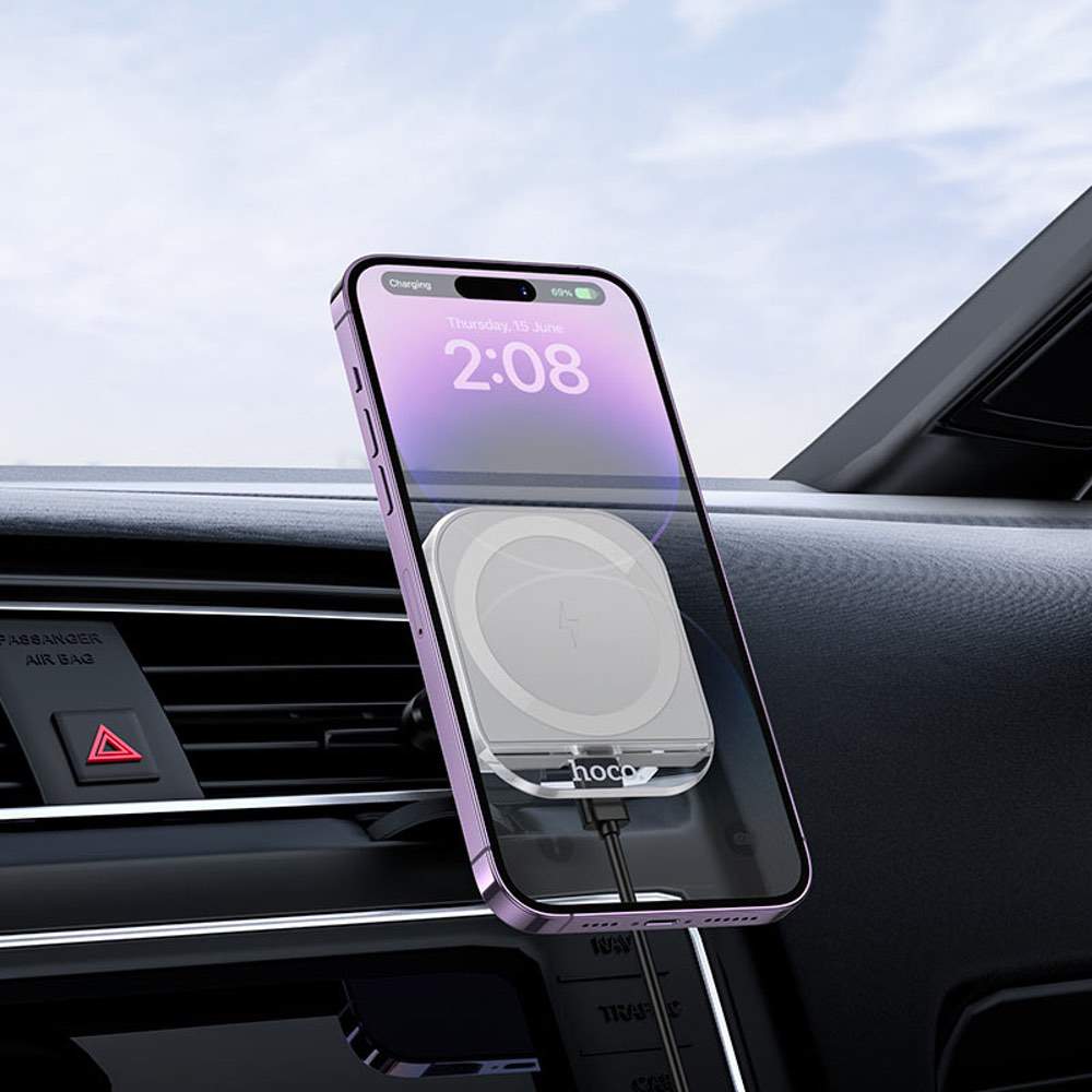 Car Wireless Charger 15W MagSafe | HOCO HW17 Crystal Air Vent Phone Mount
