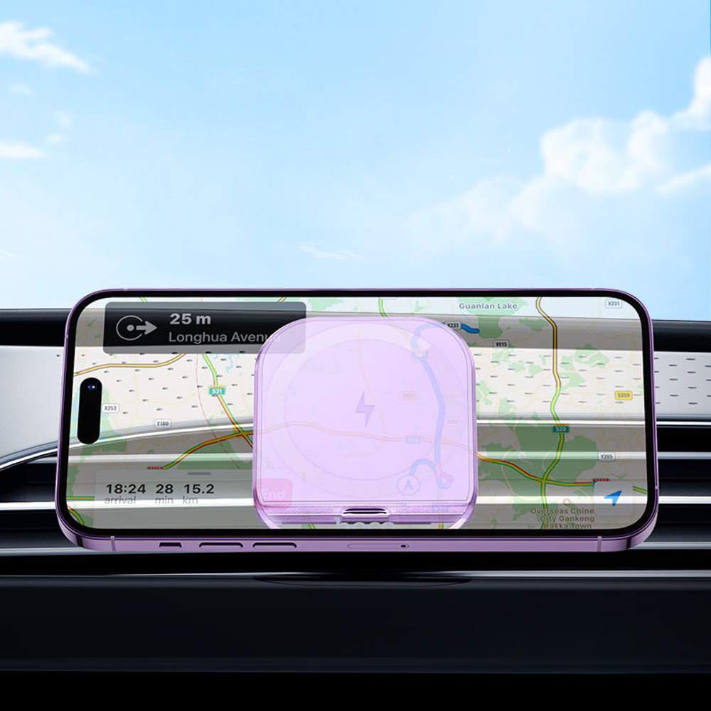 Car Wireless Charger 15W MagSafe | HOCO HW17 Crystal Air Vent Phone Mount