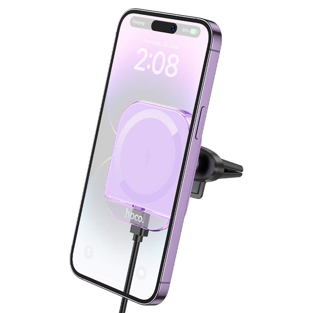 Car Wireless Charger 15W MagSafe | HOCO HW17 Crystal Air Vent Phone Mount
