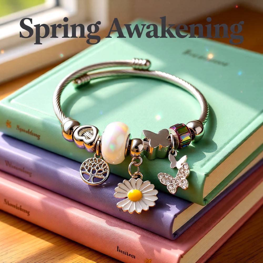 Elegant Butterfly Stainless Steel Asymmetrical Bangle - White Flower