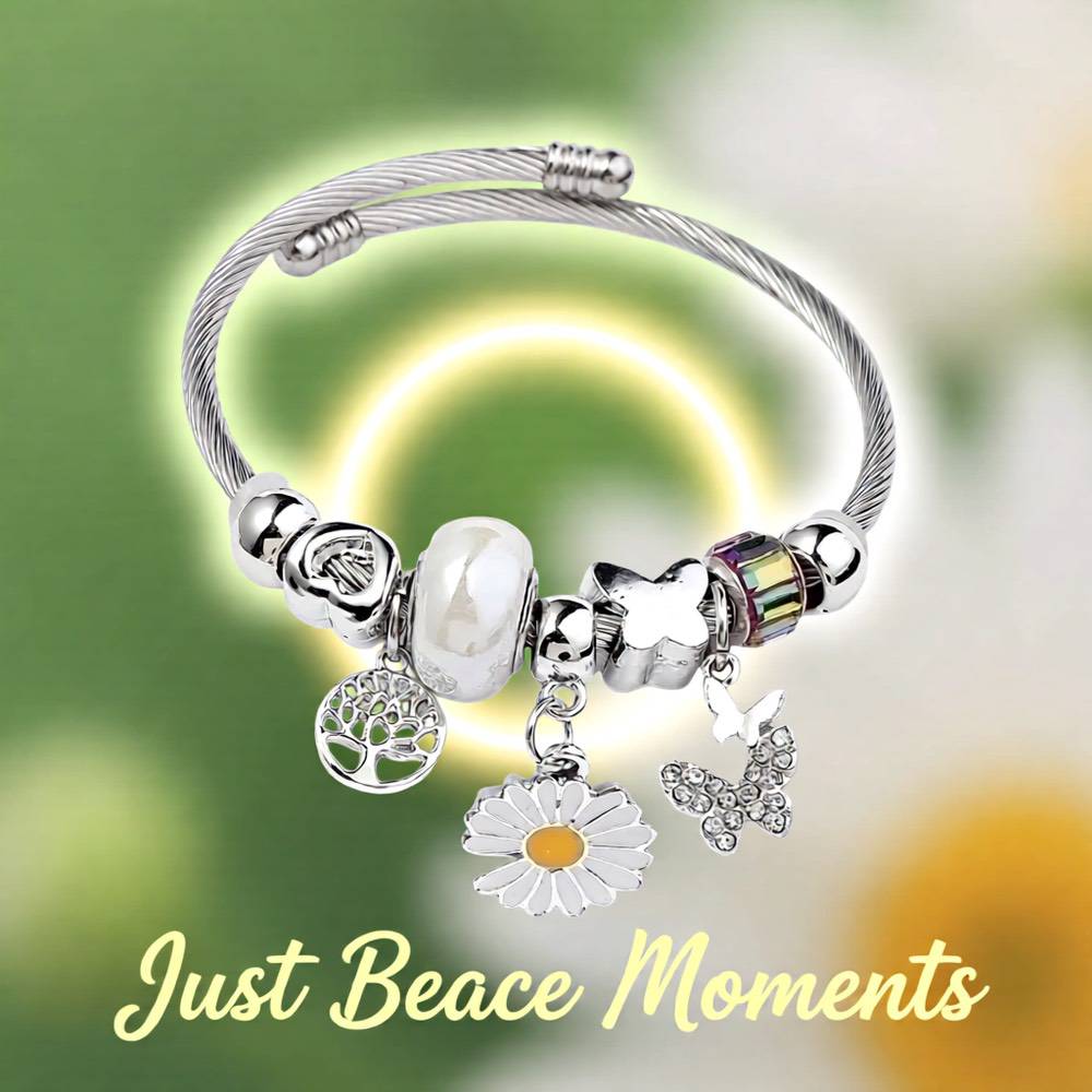 Elegant Butterfly Stainless Steel Asymmetrical Bangle - White Flower