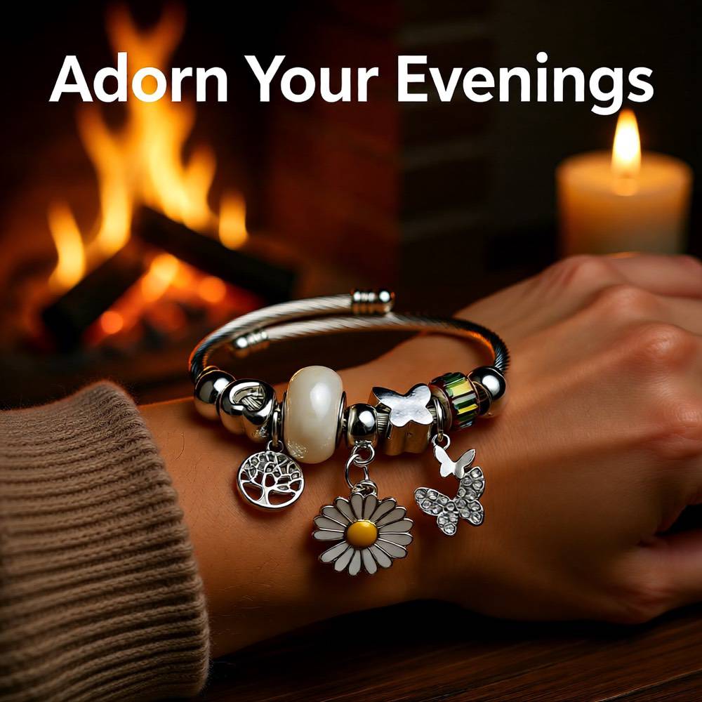 Elegant Butterfly Stainless Steel Asymmetrical Bangle - White Flower