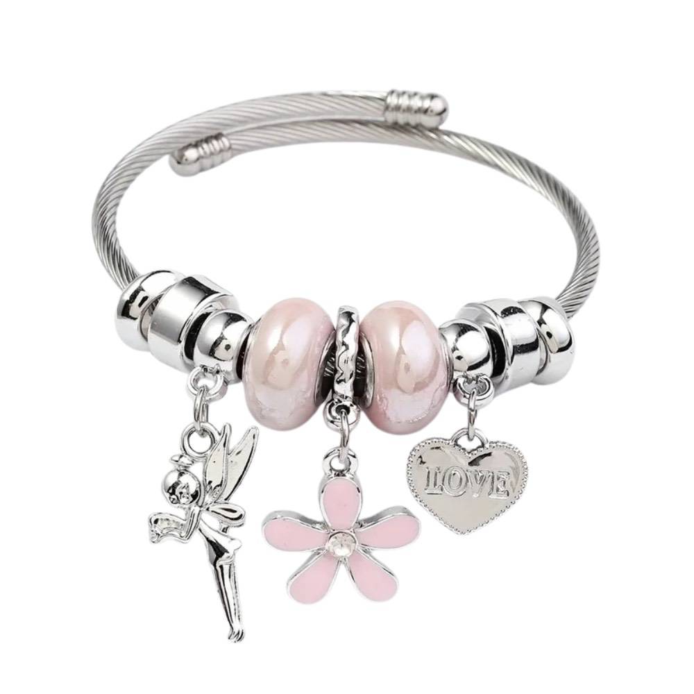 Elegant Heart Shape Butterfly Stainless Steel Asymmetrical Plating Bangle