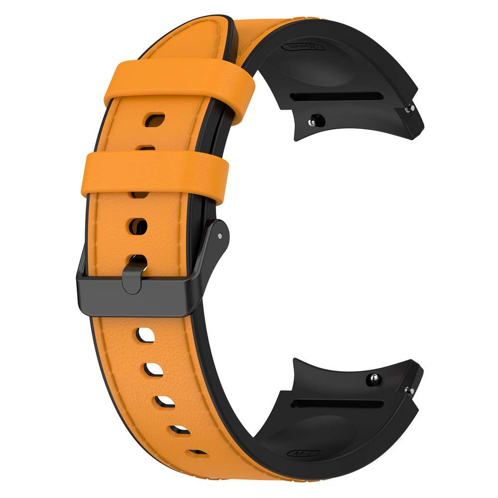 Galaxy Watch6 Silicone PU Leather Buckle Band – Black & Light Brown