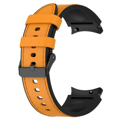 Galaxy Watch6 Silicone PU Leather Buckle Band – Black & Light Brown