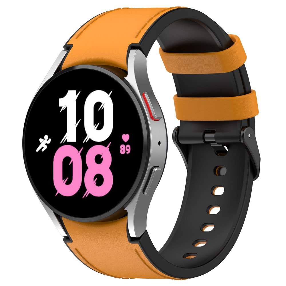 Galaxy Watch6 Silicone PU Leather Buckle Band – Black & Light Brown
