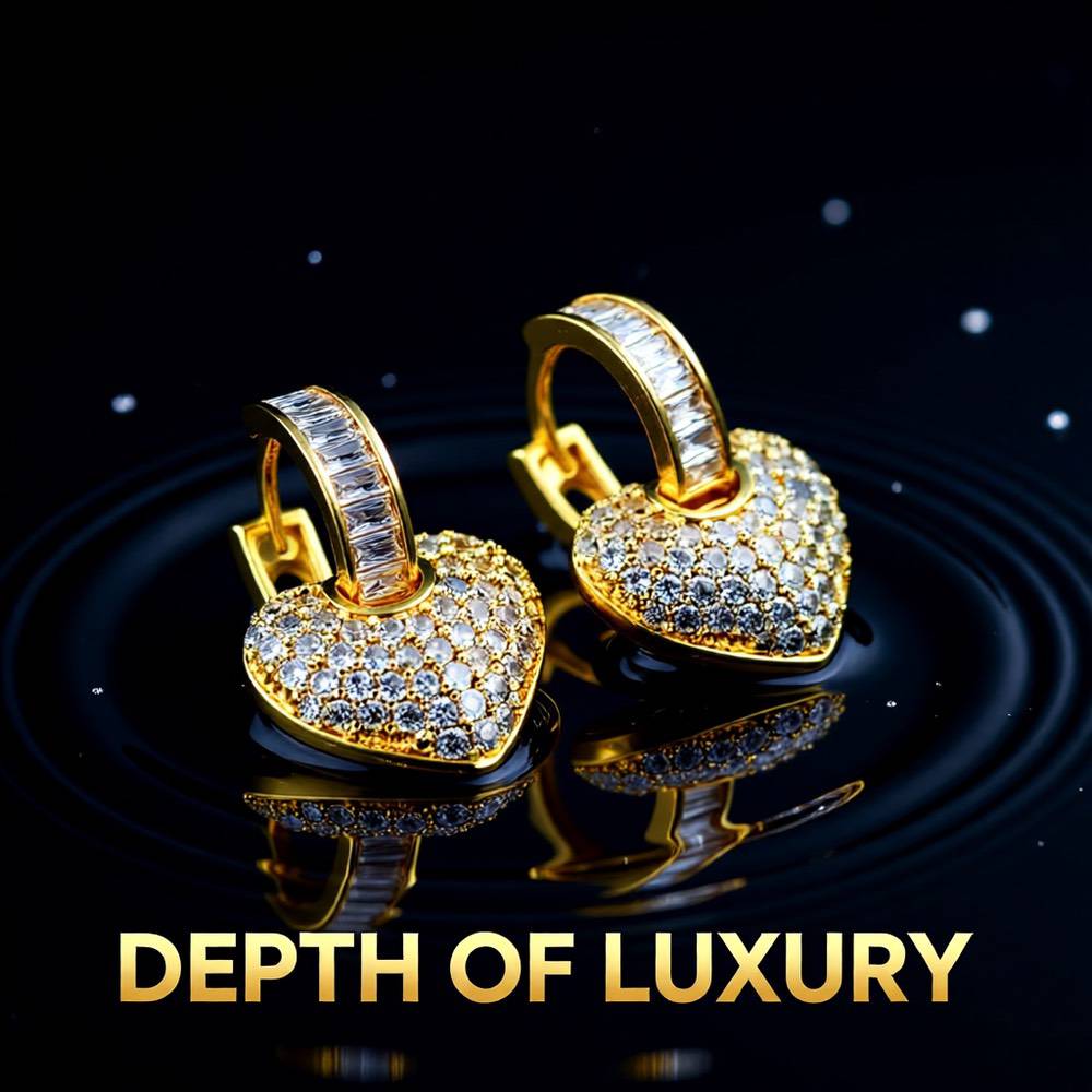 Gold Plated Heart Zircon Earrings – Elegant Copper Design (1 Pair)