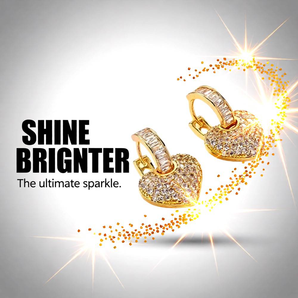 Gold Plated Heart Zircon Earrings – Elegant Copper Design (1 Pair)