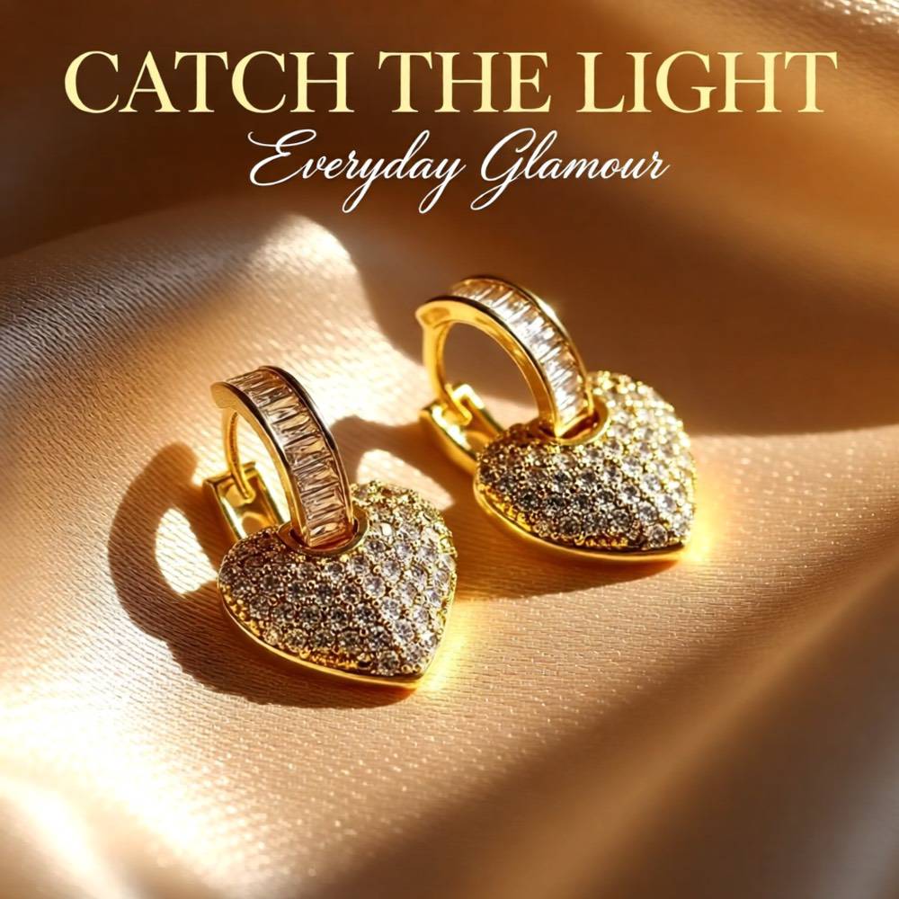 Gold Plated Heart Zircon Earrings – Elegant Copper Design (1 Pair)