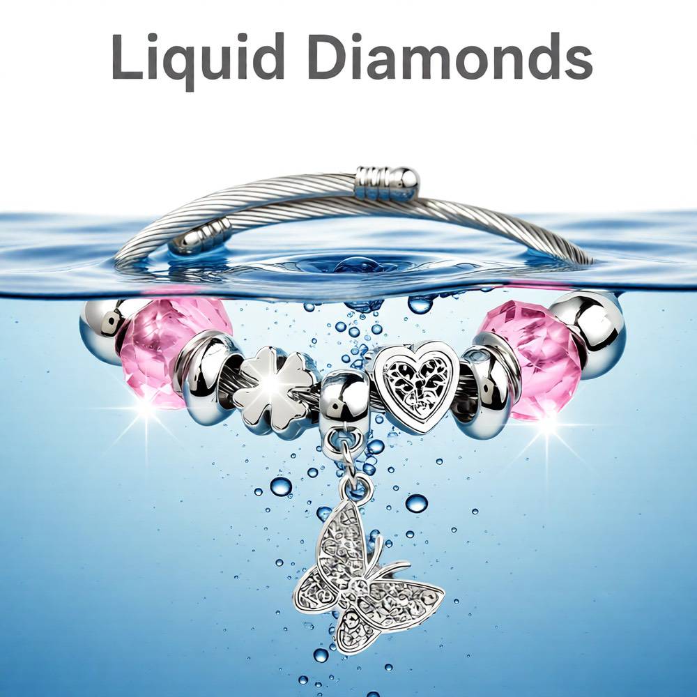 Heart Butterfly Stainless Steel Asymmetrical Bangle Pink