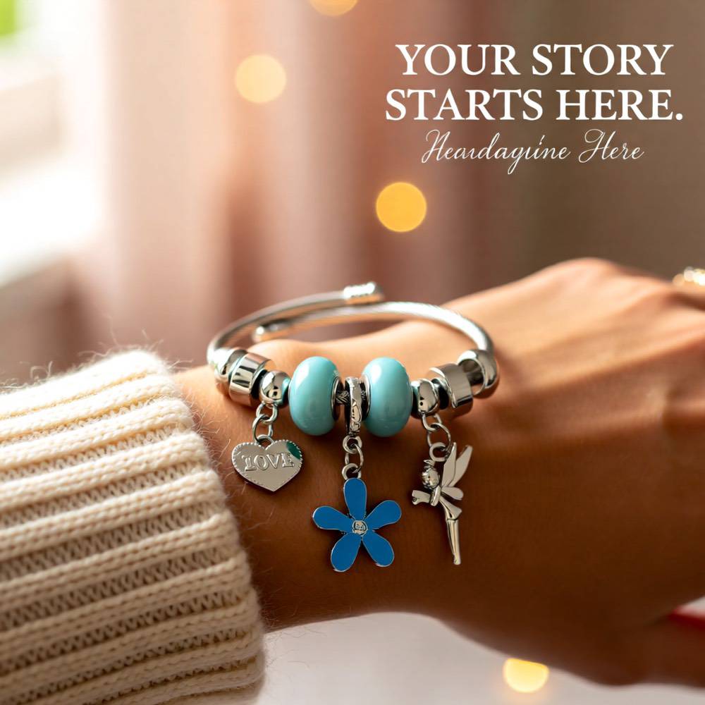 Heart Shape Butterfly Stainless Steel Asymmetrical Bangle - Lake Blue