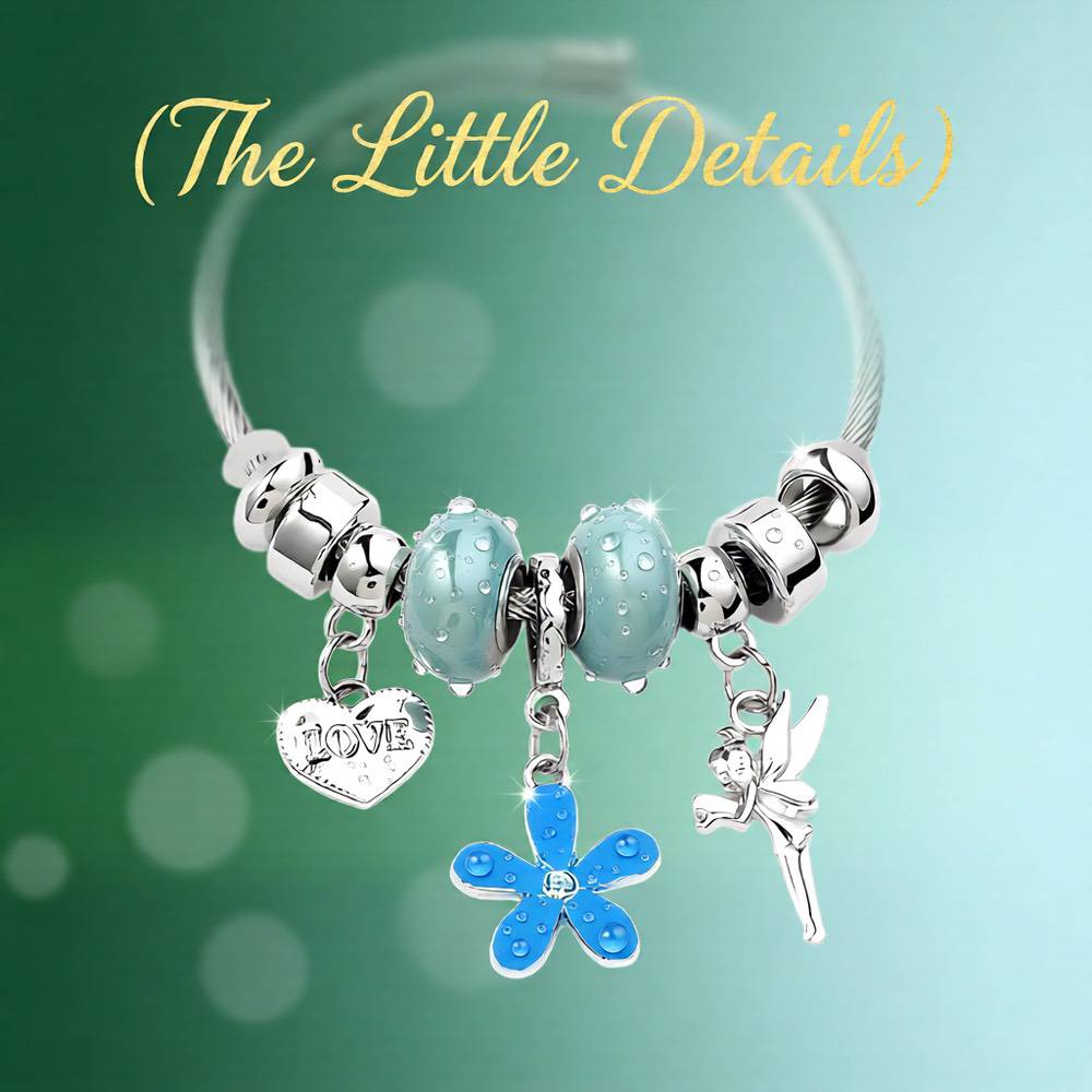 Heart Shape Butterfly Stainless Steel Asymmetrical Bangle - Lake Blue