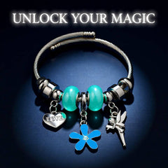 Heart Shape Butterfly Stainless Steel Asymmetrical Bangle - Lake Blue