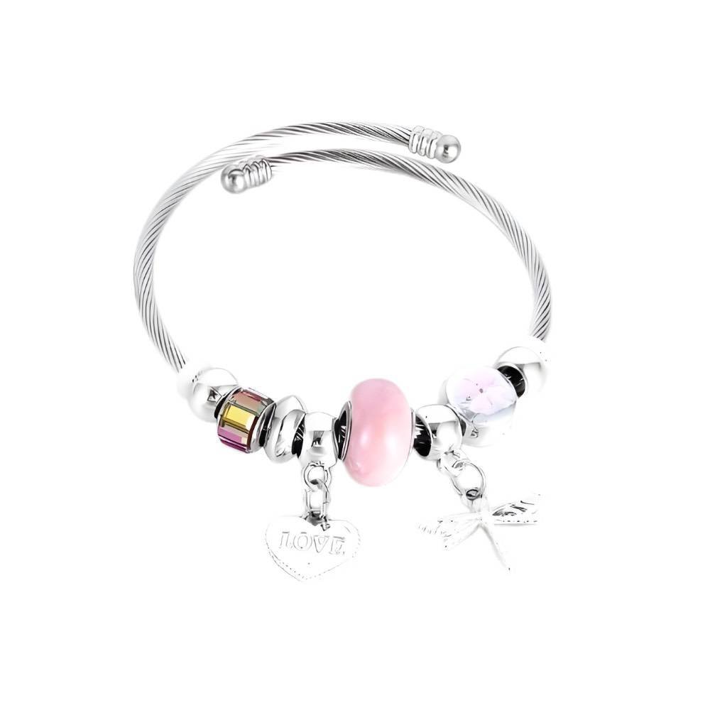 Heart Shape Butterfly Stainless Steel Bangle – Pink