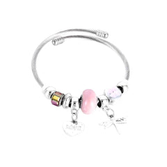 Heart Shape Butterfly Stainless Steel Bangle – Pink