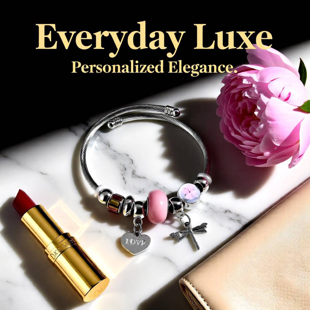 Heart Shape Butterfly Stainless Steel Bangle – Pink