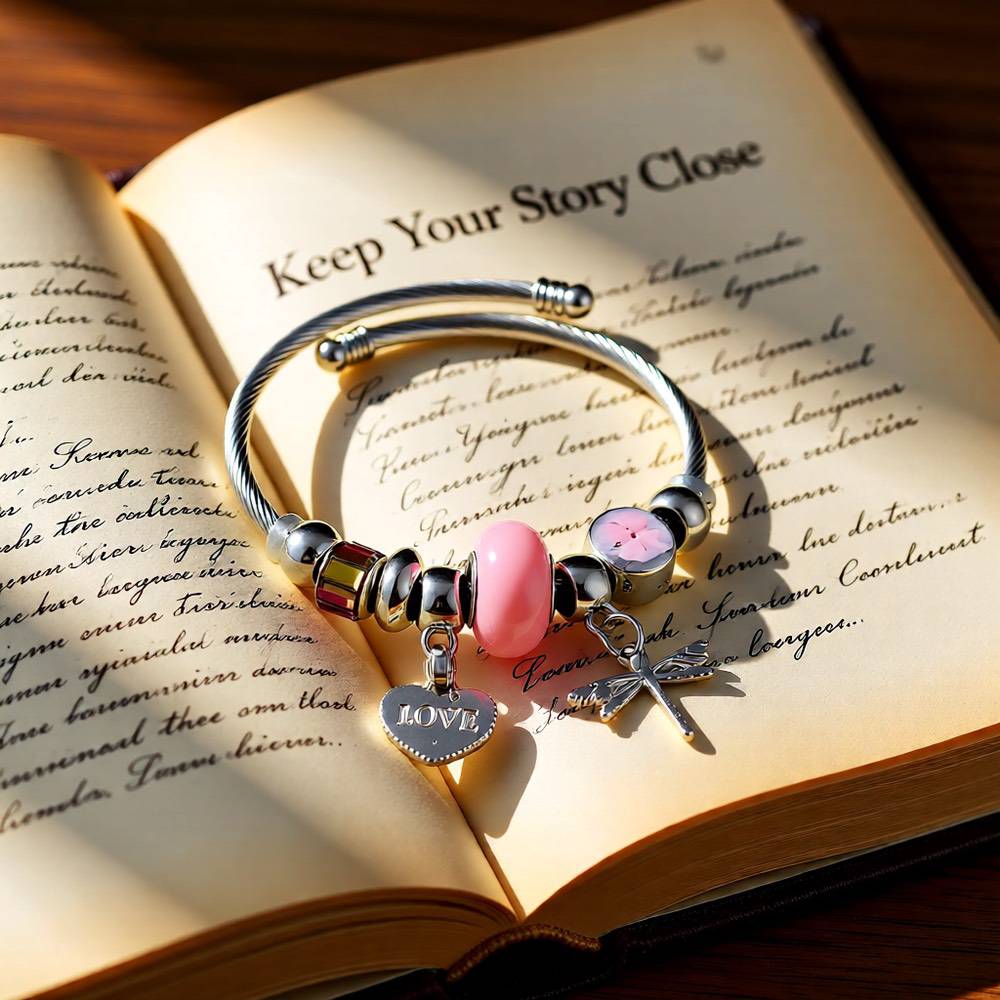 Heart Shape Butterfly Stainless Steel Bangle – Pink