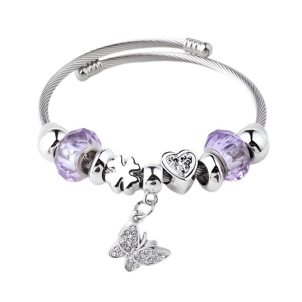 Heart Shape Butterfly Stainless Steel Bangle – Purple