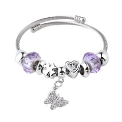 Heart Shape Butterfly Stainless Steel Bangle – Purple