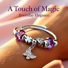 Heart Shape Butterfly Stainless Steel Bangle – Purple