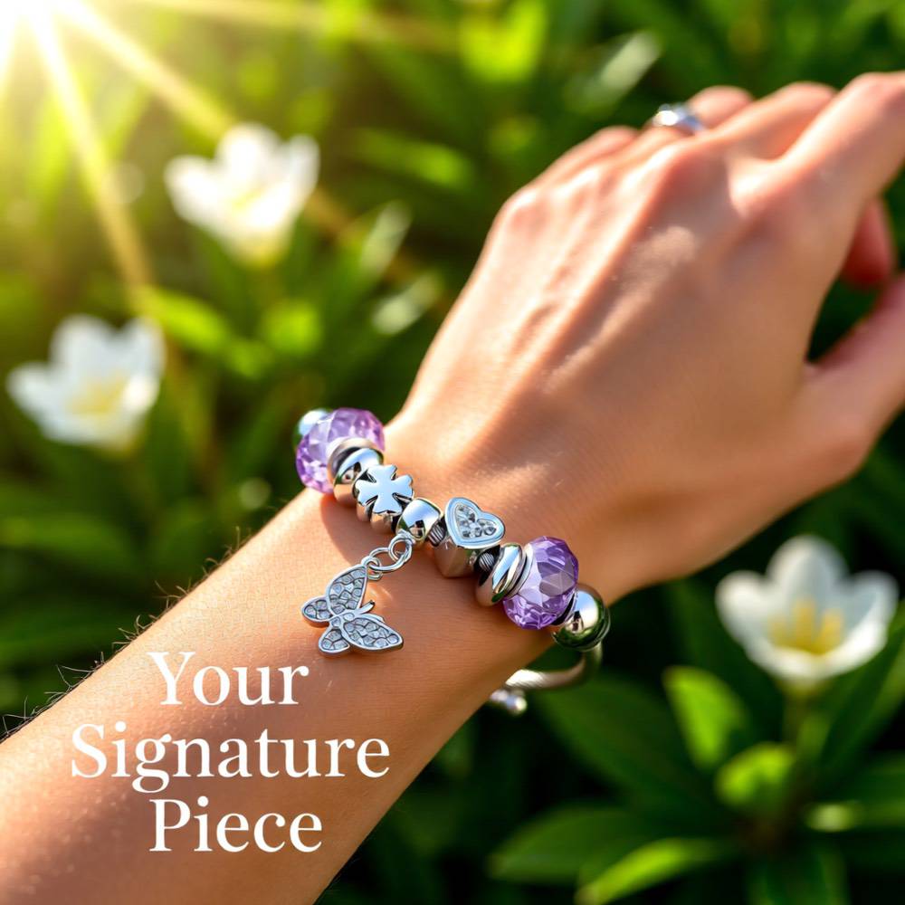 Heart Shape Butterfly Stainless Steel Bangle – Purple