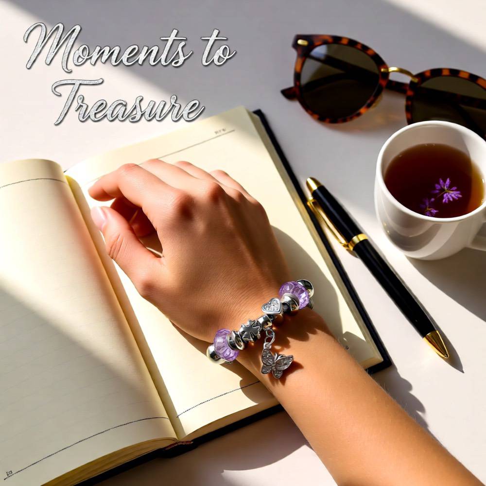 Heart Shape Butterfly Stainless Steel Bangle – Purple