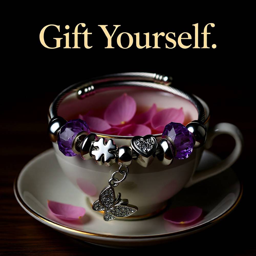 Heart Shape Butterfly Stainless Steel Bangle – Purple