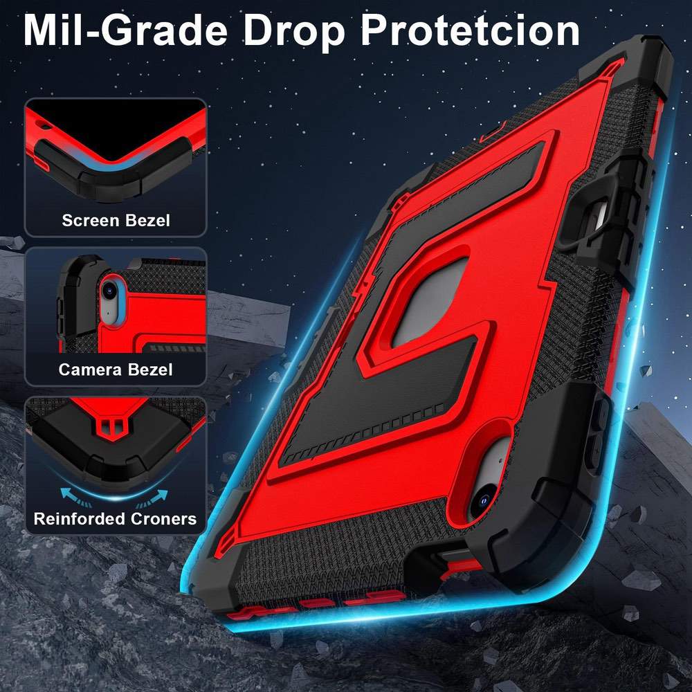 Red and black phone case with detailed features on a dark background