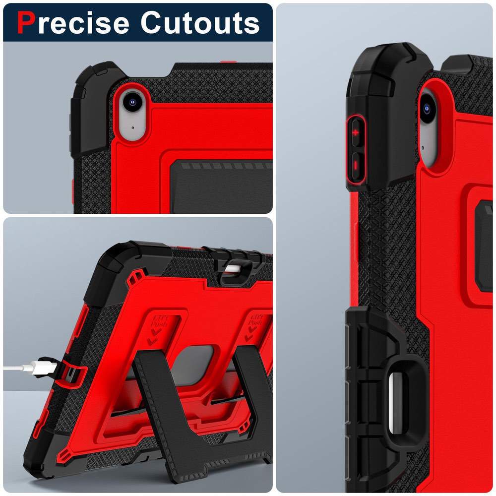 Red and black rugged IPAD case with precise cutouts on a gray background