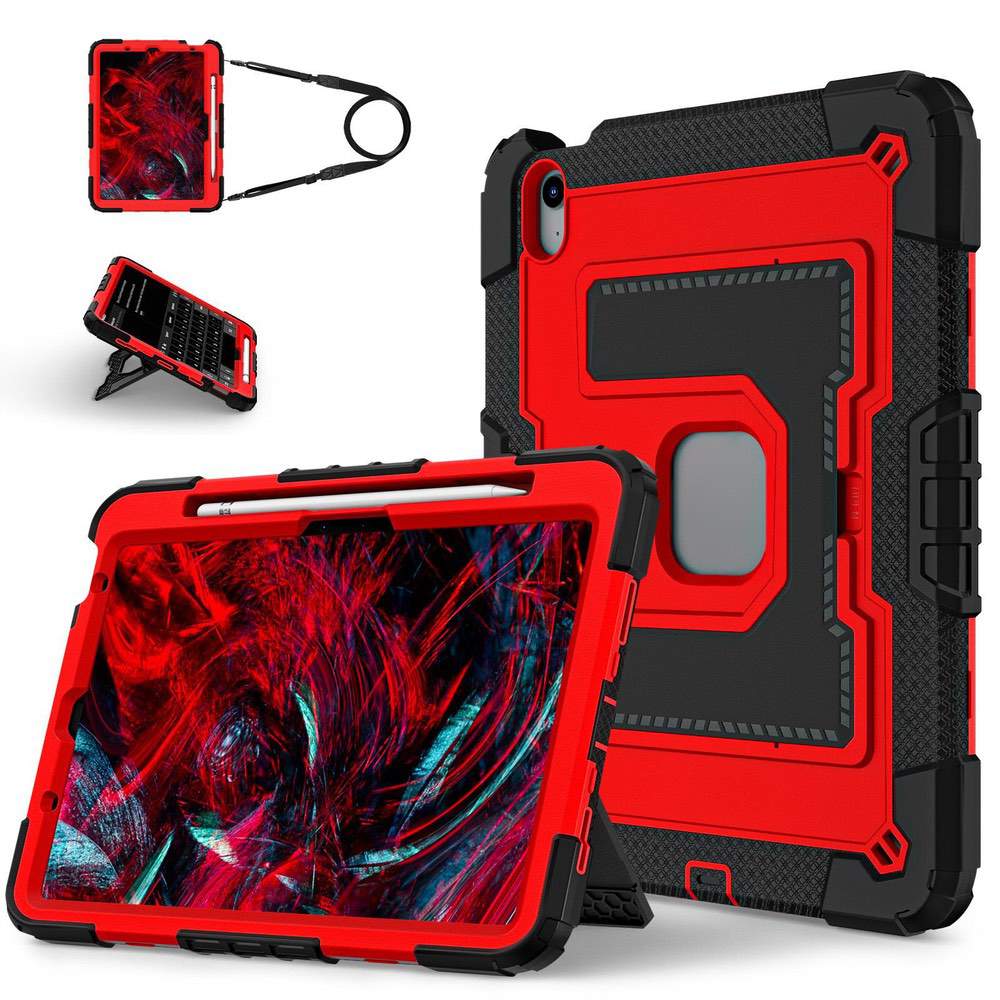 Red and black rugged ipad case with stand feature