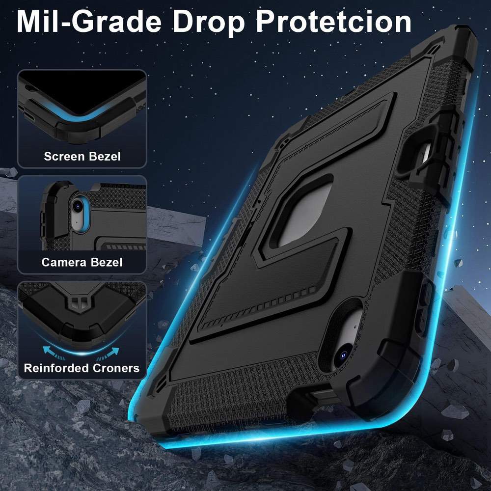 iPad Air 11 Case (2024/2025, M2/M3) Rugged Shockproof with Shoulder Strap – Black