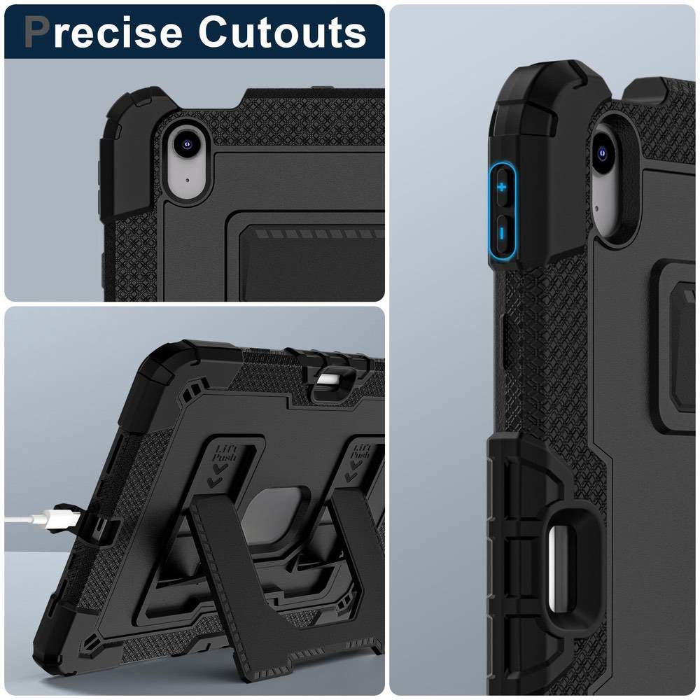 iPad Air 11 Case (2024/2025, M2/M3) Rugged Shockproof with Shoulder Strap – Black