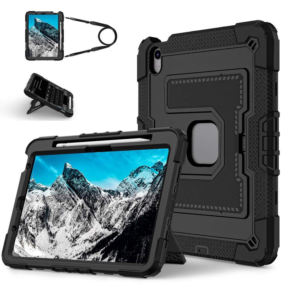iPad Air 11 Case (2024/2025, M2/M3) Rugged Shockproof with Shoulder Strap – Black