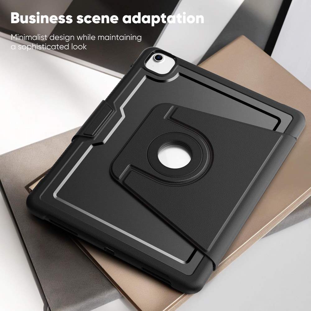 iPad Air 13 (2025/2024) Honeycomb Magnetic Rotation Holder Leather Smart Case - Black