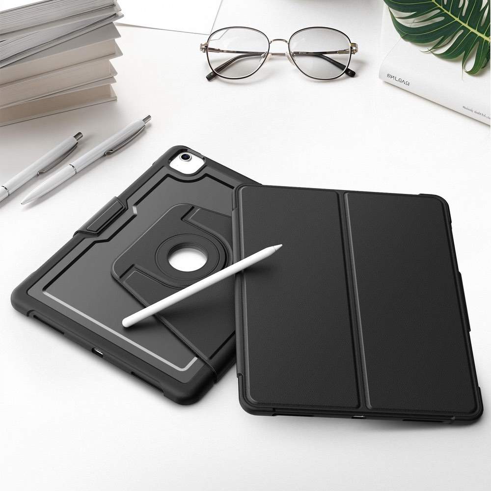 iPad Air 13 (2025/2024) Honeycomb Magnetic Rotation Holder Leather Smart Case - Black